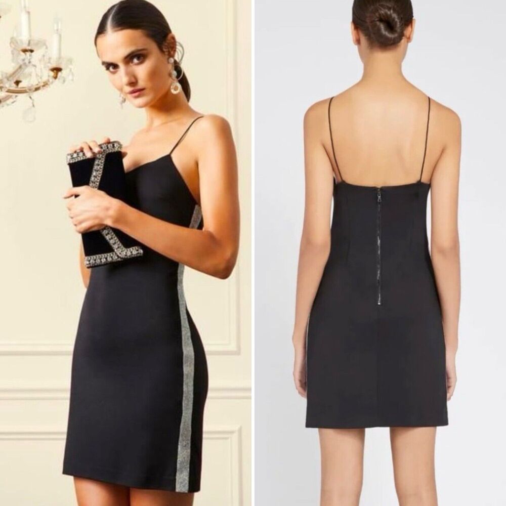 Alice + Olivi Noni Iridescent Side Stripe Mini Dress Black 0
